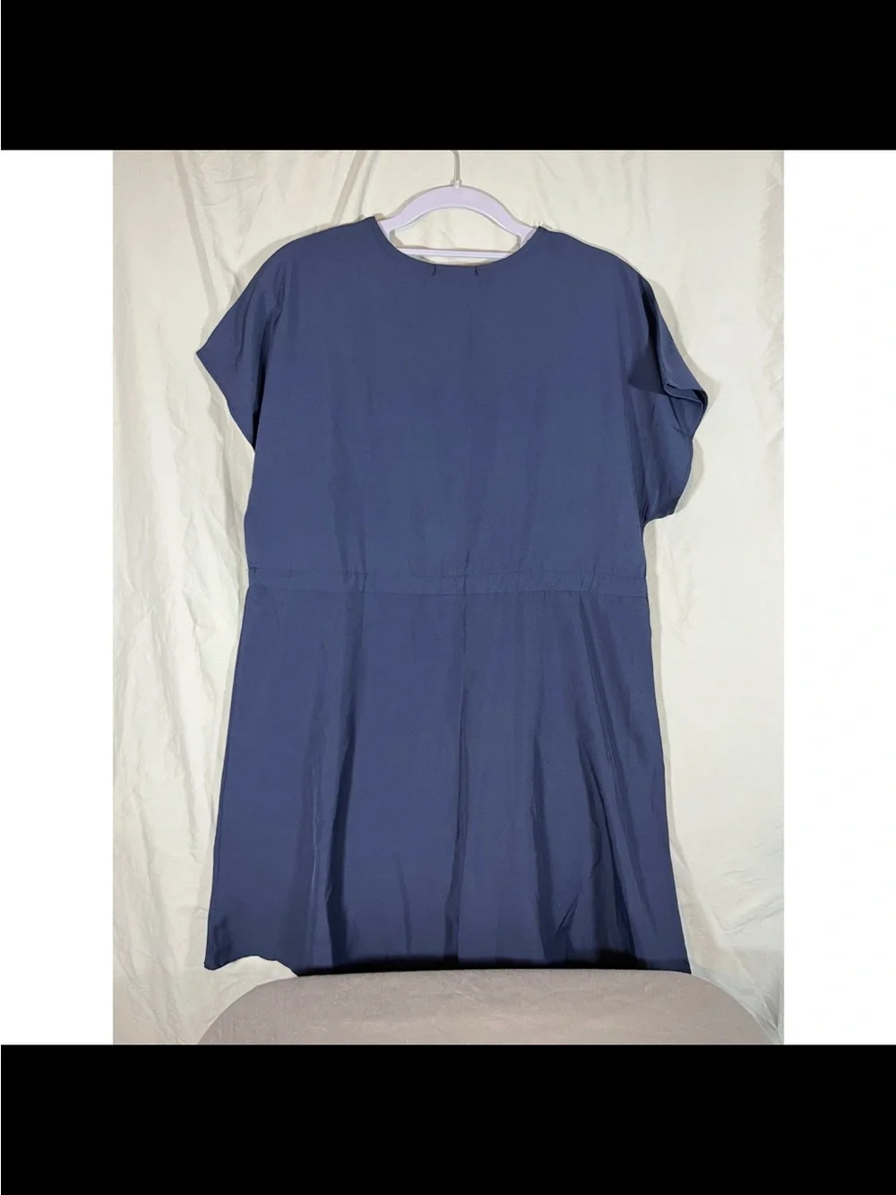 Casual V-Neck Navy Swim Coverup with Drawstring Waist
